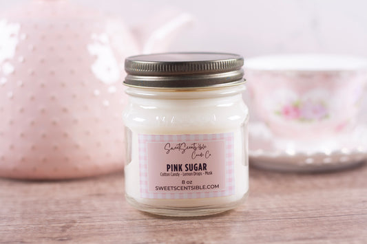 Pink Sugar Candle in Mason Jar